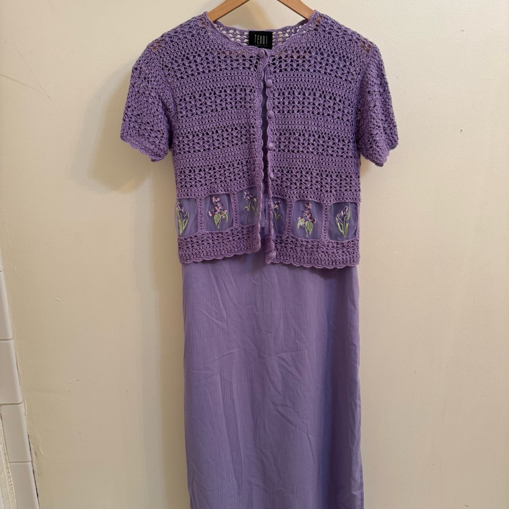 Teddi Lavender Crepe Dress and Crochet Bolero Ensemble